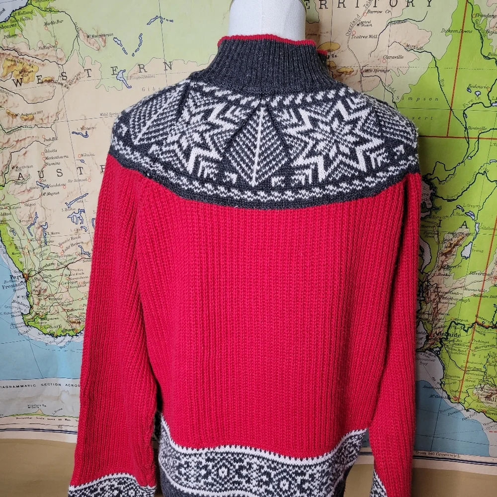 B intage Marsh Landing Red and Gray Women's Sweater Size M Nordic Swiss Campfire - Picture 6 of 12
